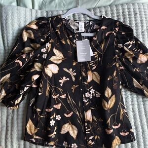 H&M Black and Gold Floral Blouse